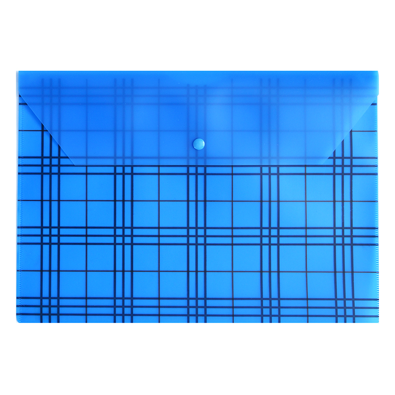 Конверт на кнопке А4 "Клетка", пластик 0,18мм, синий — Абсолют
