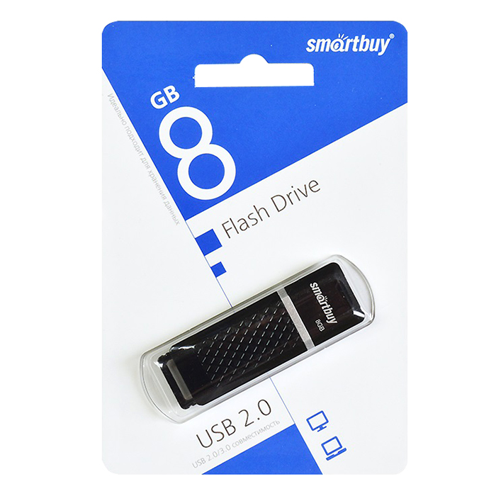 Память USB2.0 "Smartbuy Quartz",  8GB, черный — Абсолют