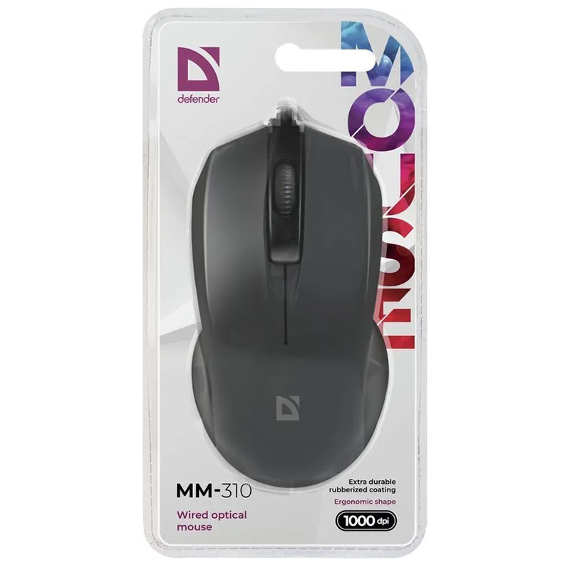 Мышь "Defender MM-310", USB, черная, проводная — Абсолют