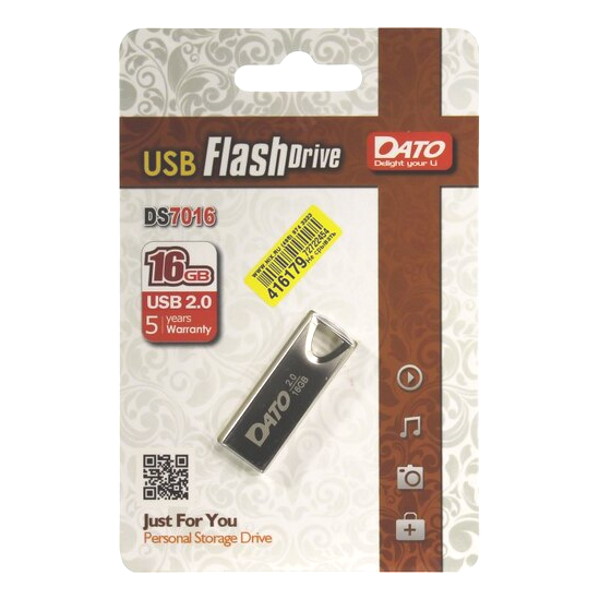 Память USB2.0 "Dato", 16GB, металл, серебро — Абсолют