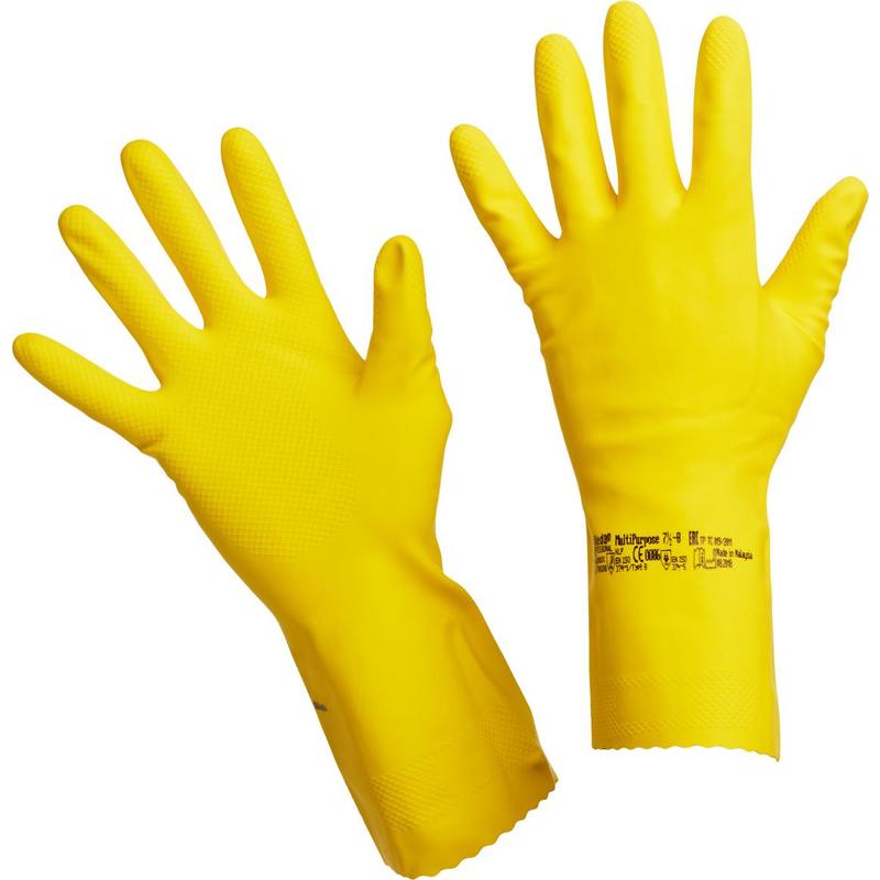 Перчатки латексные "Vileda Professional" S, многоцелевые, желтые — Абсолют