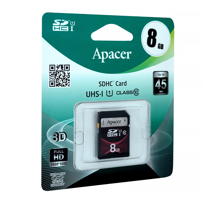 Карта памяти SD "Apacer" SDHC 8 GB, Class 10 UHS-1 — Абсолют